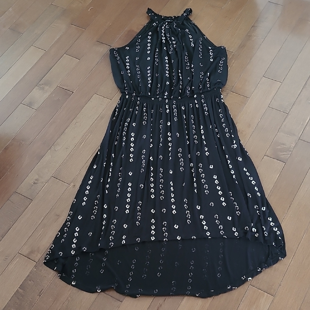 APT 9  Black  With Tan Print halter  Sleeveless Maxi  Dress 1X